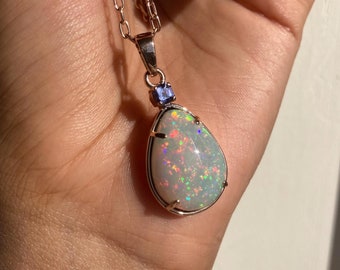 14k Rose Gold Opal and Sapphire Pendant - Nova