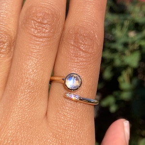 14k Moonstone and Diamond Crossover Ring