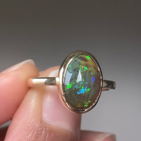 14k Gold Ethiopian Opal Ring - Dragon's Egg