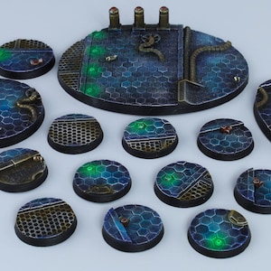 未来都市 - ウォーゲーム、ミニチュア、フィギュア用の戦闘準備完了 3D ベース - さまざまなサイズ [塗装済み]