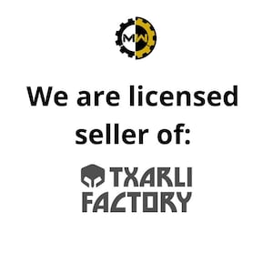 May include: We are a licensed seller of: TXARLI FACTORY. The text is in black and white, and the logo is a stylized black and white warrior head.