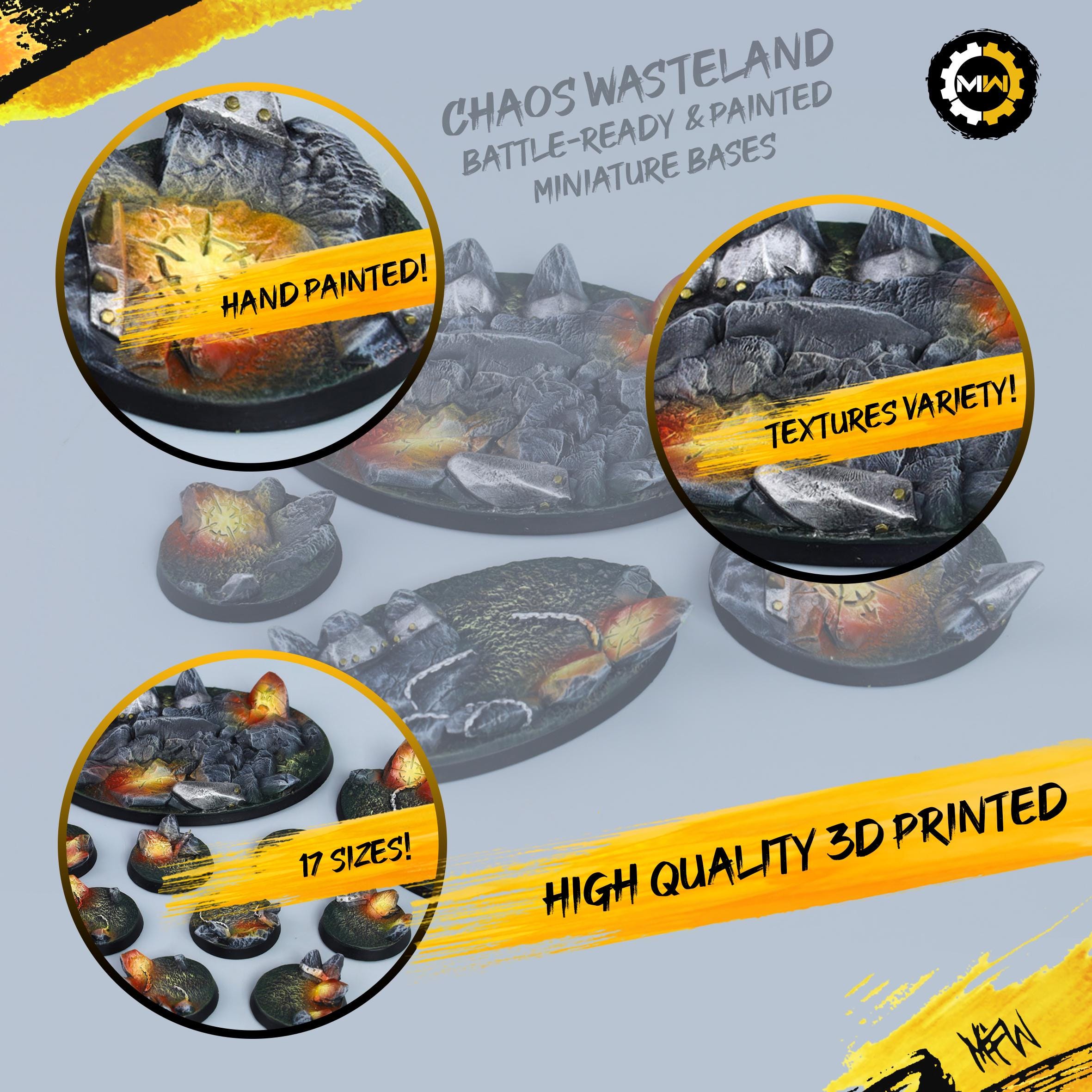 Bases Scéniques Wasteland 32 Mm – Lot De 15 Socles Imprimés 3D Pour RPG Et Wargames