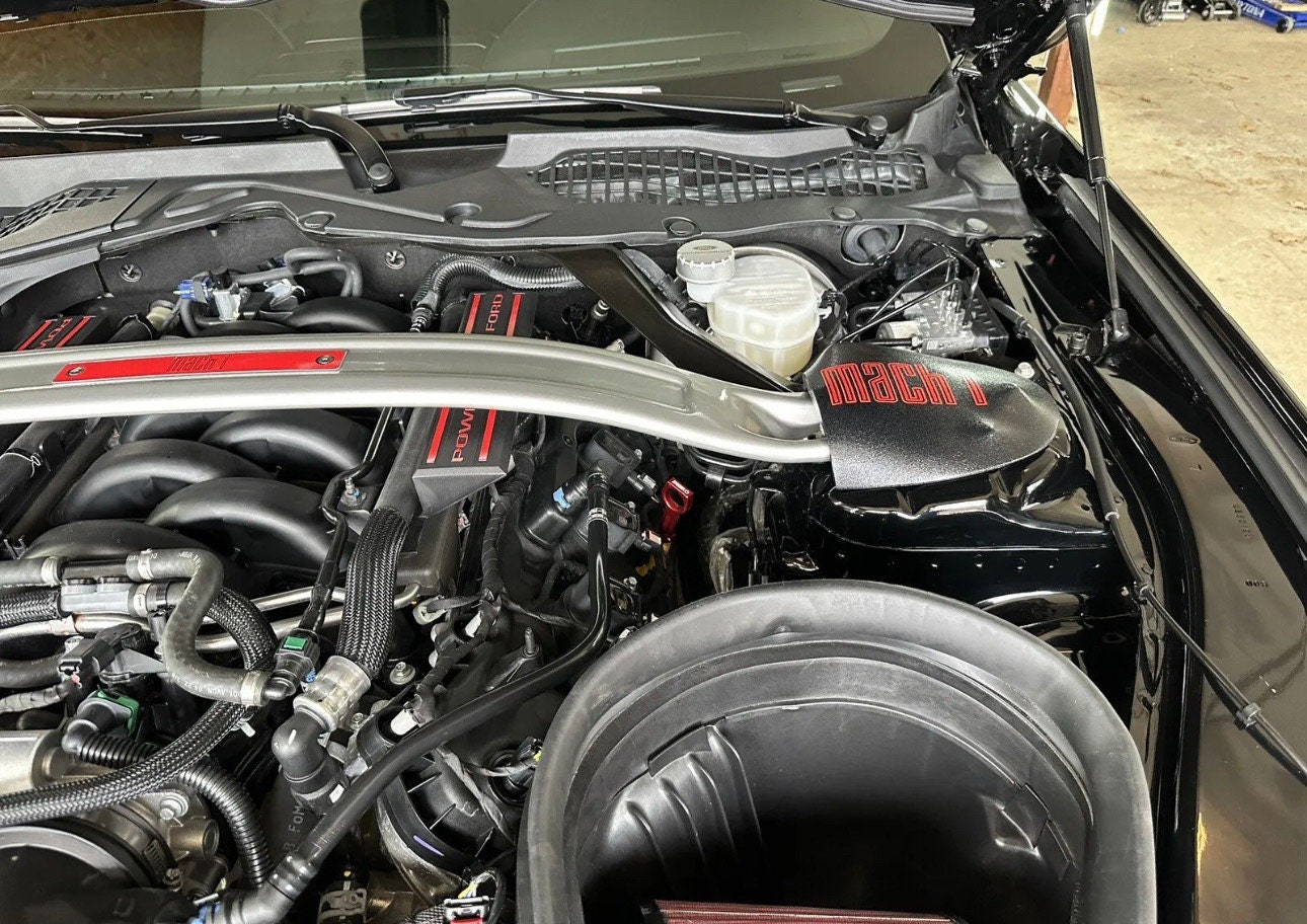 Custom Strut Tower Covers For 2005-2014 Mustang - Choose Your Pony Tribar Logo Color