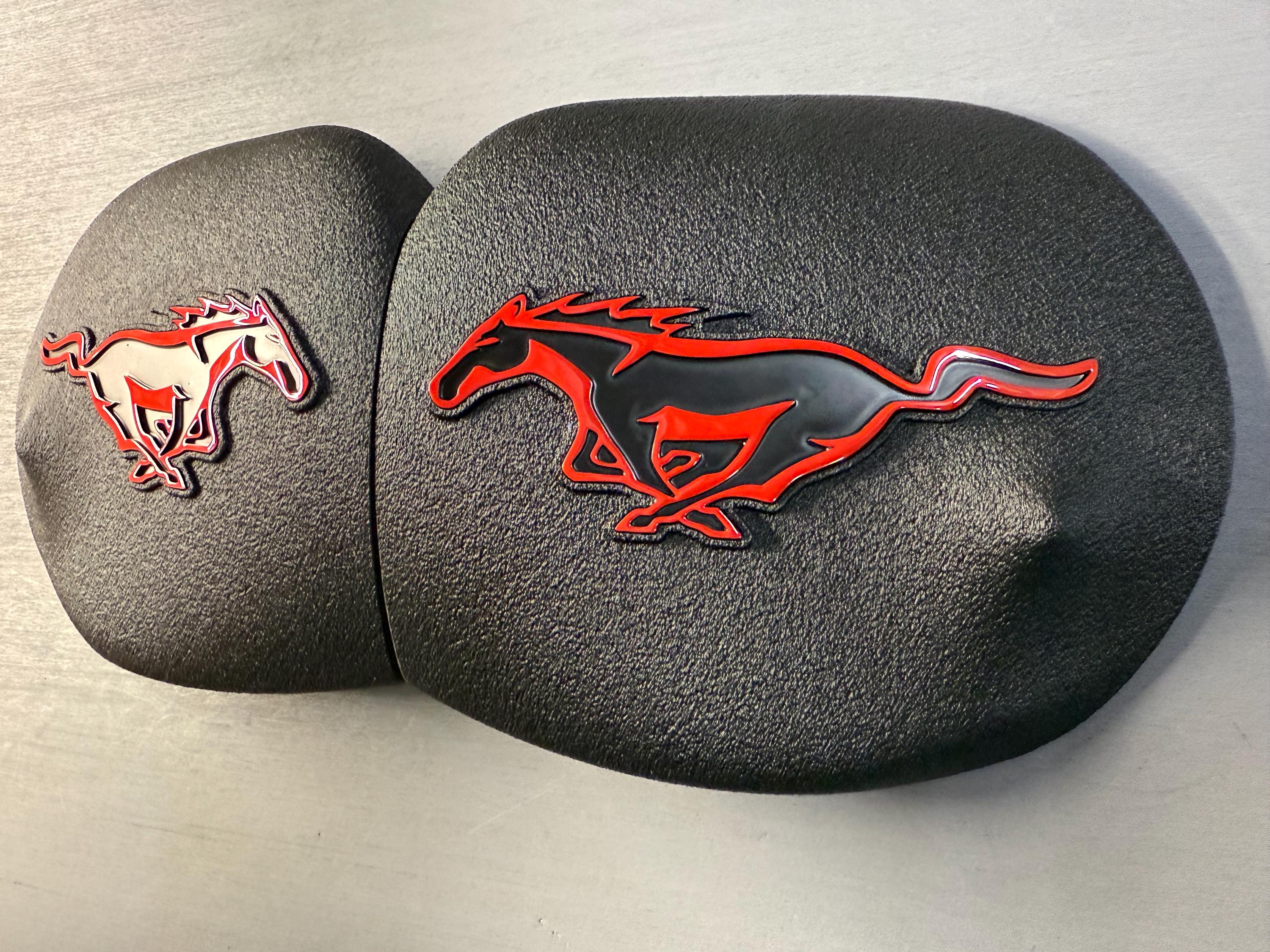 Custom Strut Tower Covers For 2005-2014 Mustang - Choose Your Pony Tribar Logo Color
