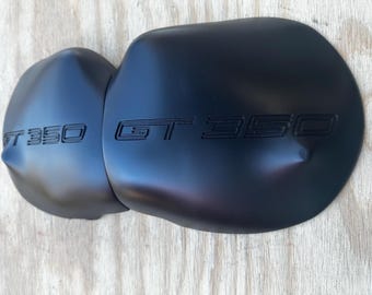 2015-2023 Mustang Strut Tower Covers (smooth matte black finish with recessed logos) choose logo