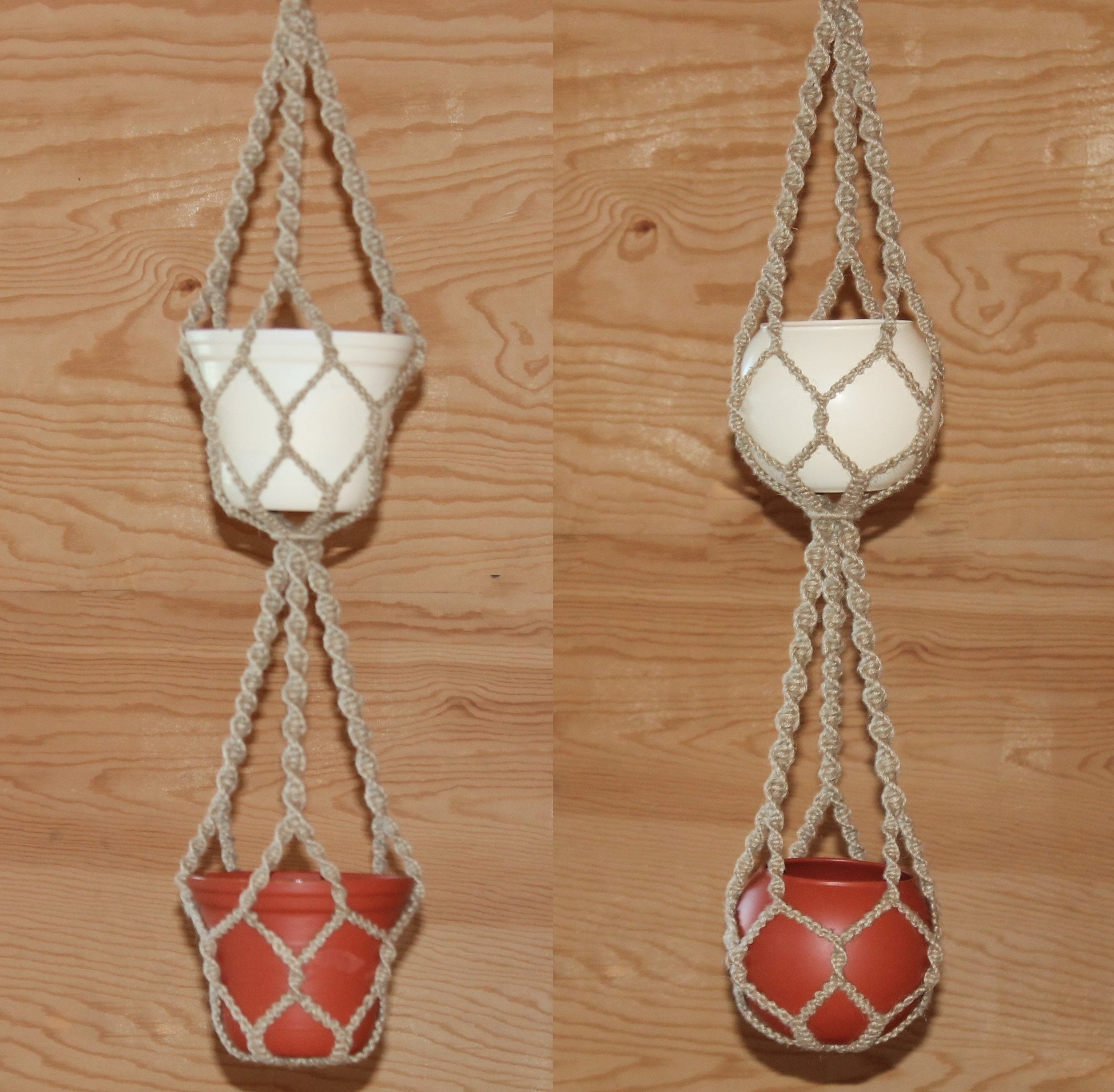 Macrame Double Plant Hanger Without Tassel Jute plant Etsy