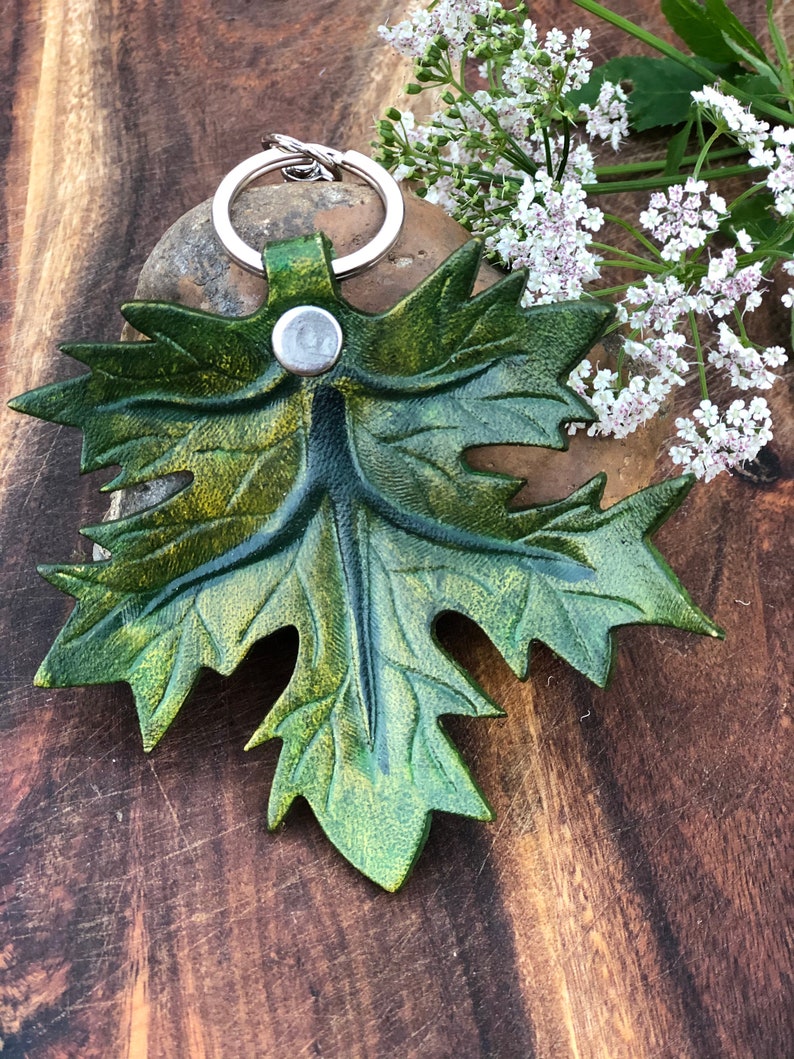 Genuine 100 Leather Keychain Maple Leaf Shaped Key Ring Etsy