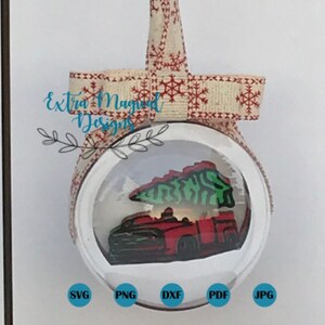 Christmas Red Truck at Tree Farm Christmas Tree Shadow Box 3D Christmas Ornament Digital Download SVG Template