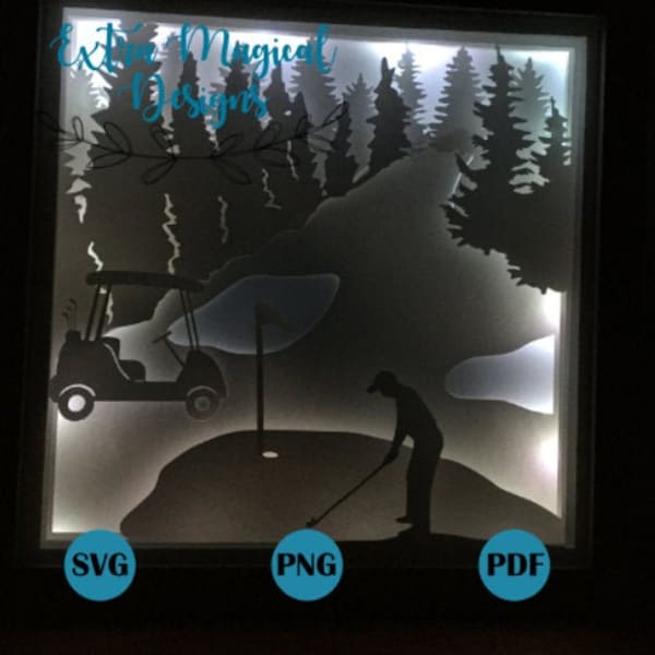 Golf Sport Paper Cut Light Box 3D Shadow Box Digitial Download SVG Template