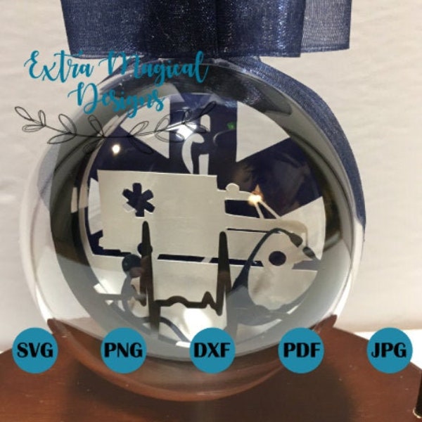 Christmas EMS Medical Professional Ambulance Shadow Box 3D Christmas Ornament Digitial Download SVG Template
