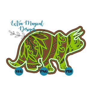 3D Mandala Dinosaur Triceratops Paper Cut Paper Cut File Digital Download SVG Template