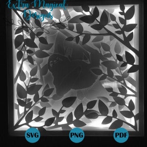 Jungle Sloth Paper Cut Light Box 3D Shadow Box Digital Download modelo SVG