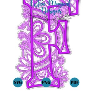 3D Mandala Letter F Paper Cut File Digital Download SVG Template