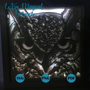 Great Horned Owl Face Bird Paper Cut Light Box 3D Shadow Box Digital Download SVG Template