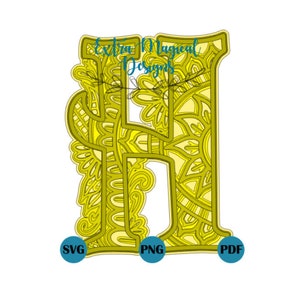 3D Mandala Letter H Paper Cut File Digital Download SVG Template