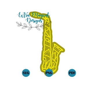 3D Mandala Music Instrument Saxophone Paper Cut File Digital Download SVG Template