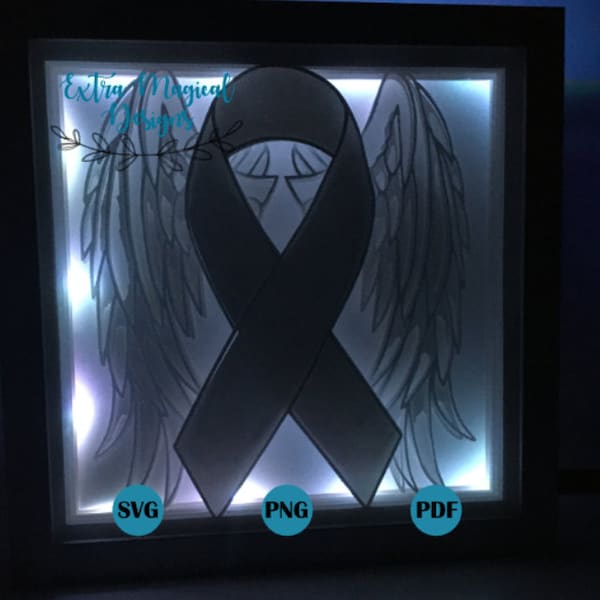 Awareness Ribbon with Angel Wings Paper Cut Light Box 3D Shadow Box Digital Download SVG Template