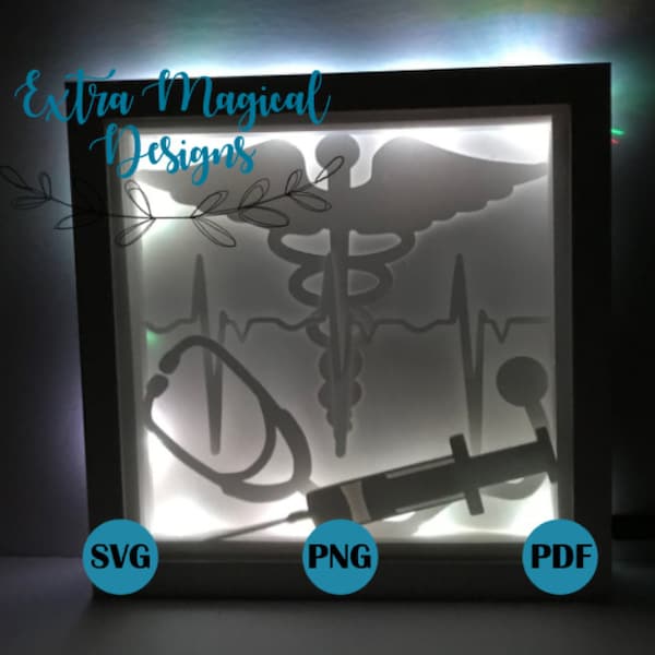 Nursing Nurse Medical Paper Cut Light Box 3D Shadow Box Digital Download SVG Template