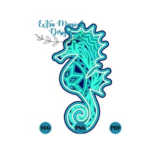 3D Mandala Sea Horse Sea Creature Ocean Paper Cut File Digital Download SVG Template