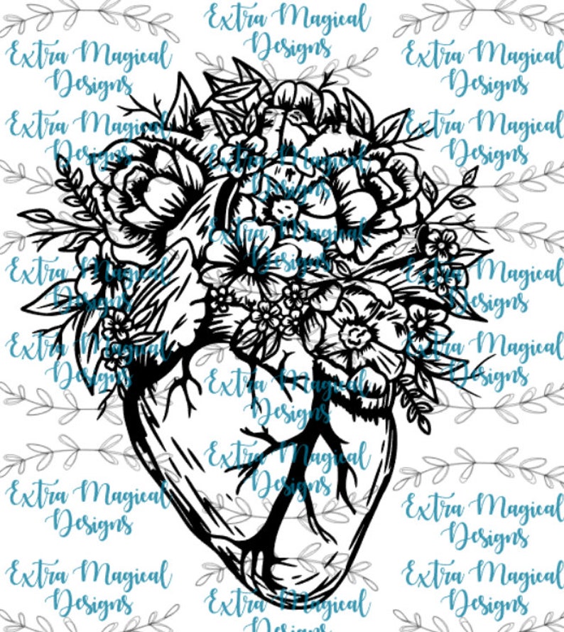 Download Medical Anatomical Heart with Flowers SVG Digital Download ...