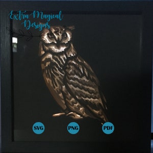 Owl Bird Paper Cut Light Box 3D Shadow Box Digital Download SVG Template