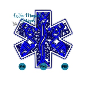 3D Mandala Medical EMS Paramedic Ambulance Paper Cut File Digital Download SVG Template