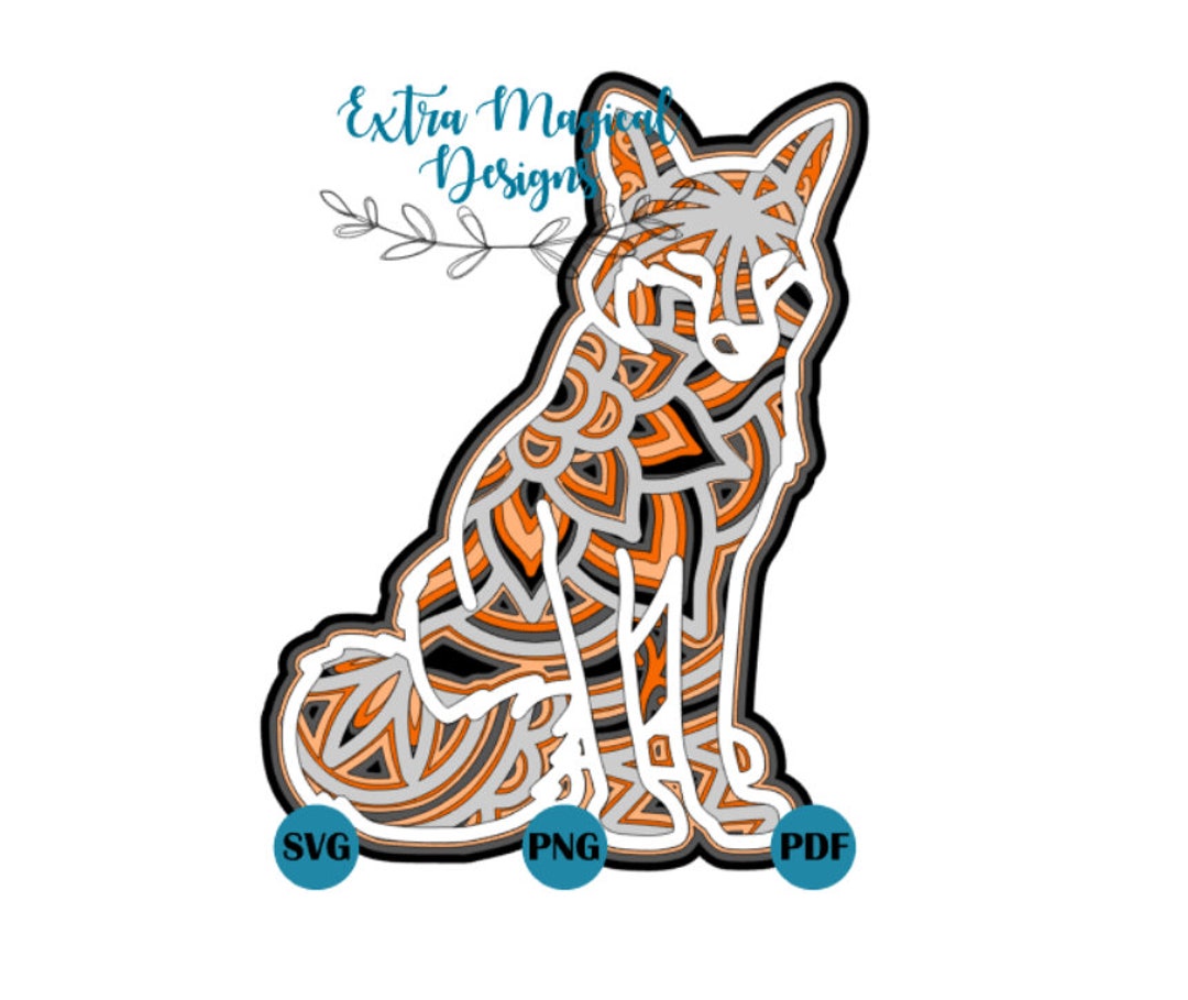 3D Mandala Wildlife Fox Paper Cut File Digital Download SVG Template - Etsy