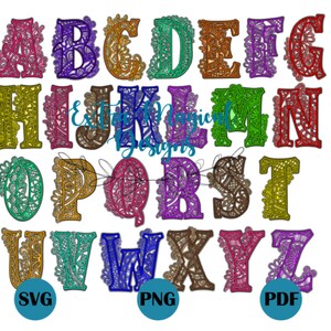 3D Mandala Alphabet Paper Cut File Digital Download SVG Template
