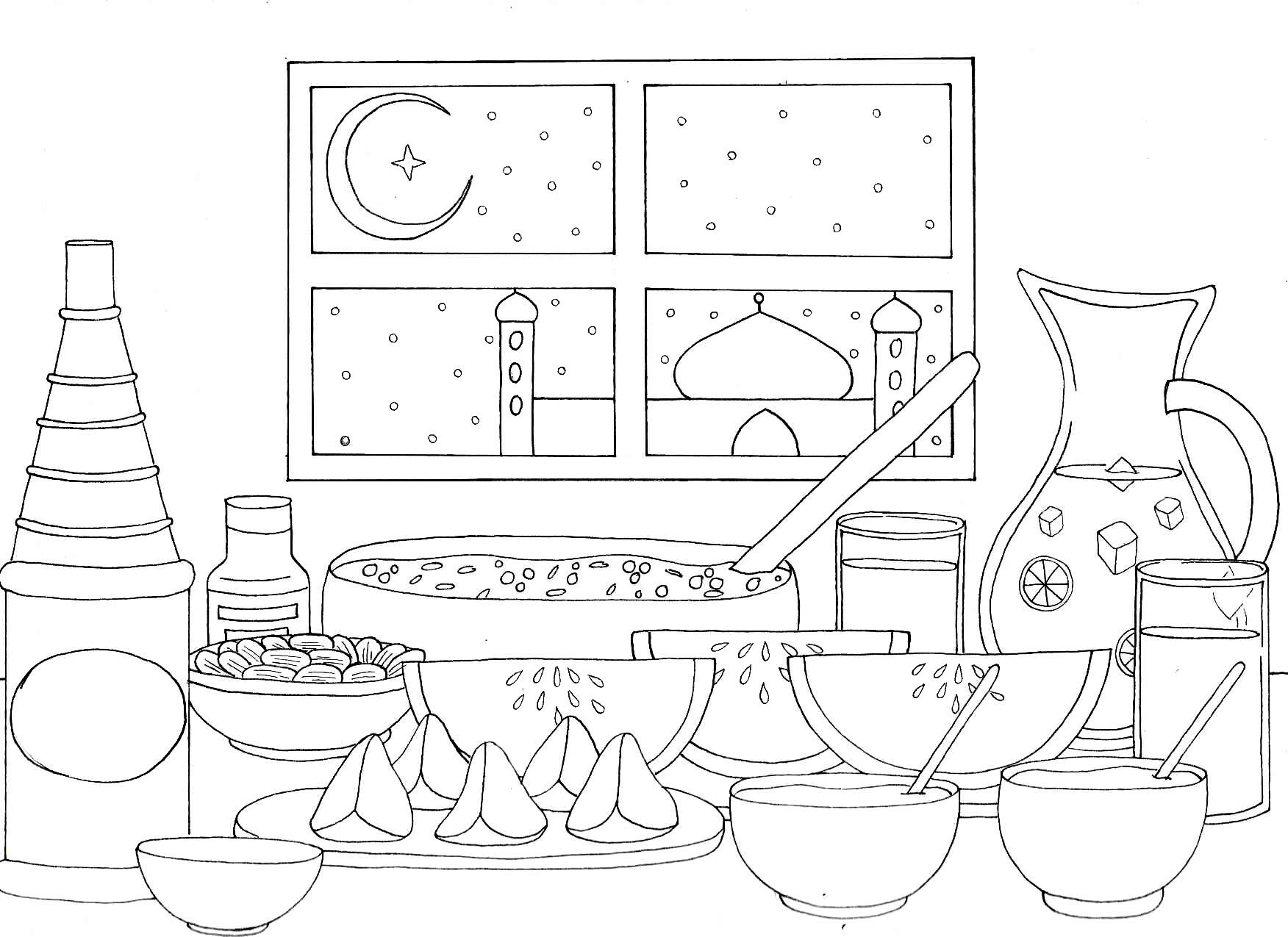 Ramadan colouring page Iftar digital print | Etsy