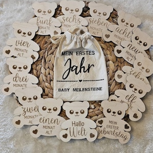 13 Meilensteinkarten, Teddybär, Holz Karten, Baby, Meilensteine aus Holz, Geschenk zur Geburt, Fotos Baby