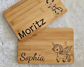 Personalized breakfast board, name, children's gift, animal motif, dinosaur, children's board, birthday, snack board, board