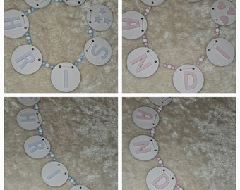 Holzgirlande, Namenskette, Wimpelkette blau,rosa, personalisiert, Wanddeko, Kinderzimmer,Geburt Geschenk, Baby,Newborn,