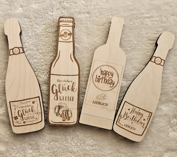 Geldgeschenk, Bierflasche, Sektflasche, Weinflasche, Holz Geschenk, Wunscherfüller, Geldversteck, Geburtstag