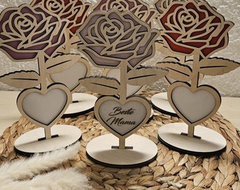 Wooden rose, Mother's Day gift, wooden decoration, wooden rose, engraving,