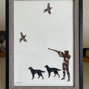 One Man and his Dog Shooting Edition- Feather Silhouette -Dog Lover-Shooting -Gamekeeper Gift-Game Bird Gift -Pheasant Feather Silhouette A3