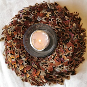 25cm Mixed Pheasant Feather Table Decoration or Centrepiece Wreath