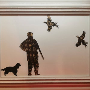 One Man and his Dog- Feather Silhouette -Dog Lover Gift  -Shooting Gift - Gamekeeper Gift - Game Bird Gift -Pheasant Feather Silhouette A3