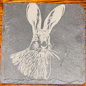 Engraved Hare Slate Coasters - Personalisable