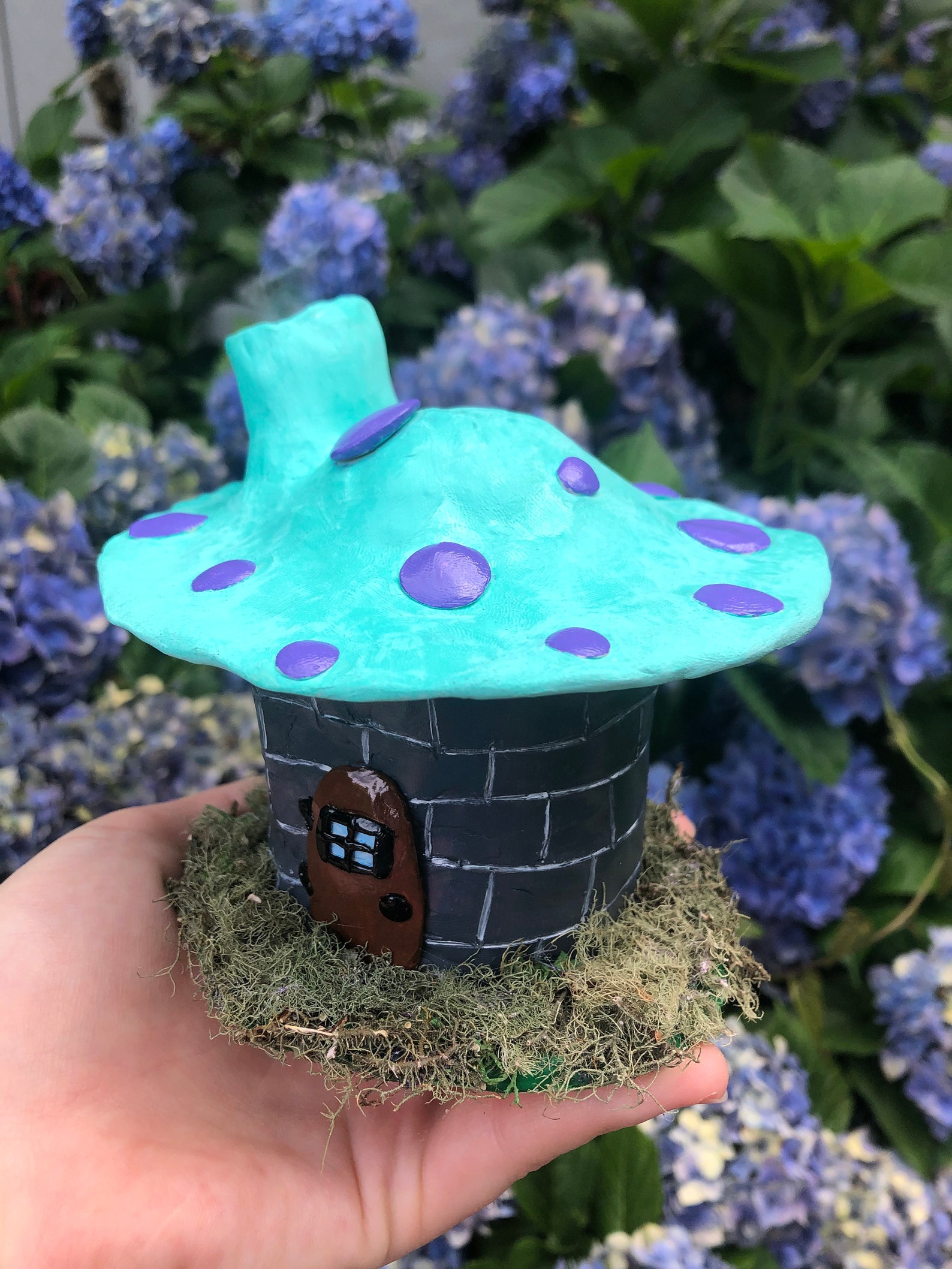 Blue Clay Mushroom House Made for Incense Burning Made with Etsy