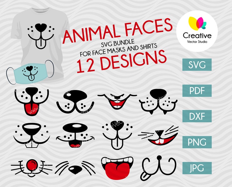 Download Funny Animal Mouth SVG Bundle for Face Masks or Shirt Cat ...