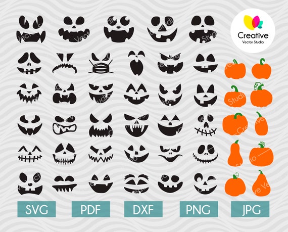 Pumpkin Face SVG Bundle Jack O Lantern Faces svg bundle Cute
