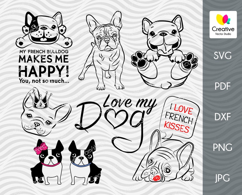 French Bulldog Svg Hand Drawn Dog Print French Kisses Svg Etsy