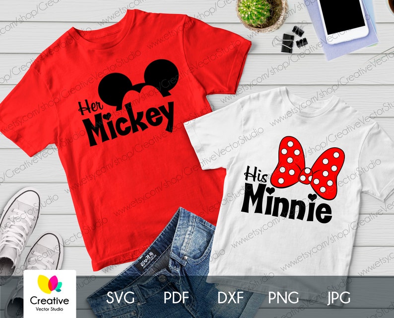 Download Her Mickey His Minnie Couple svg t-shirt design Stick | Etsy