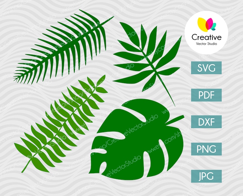 Download Tropical Leaves SVG DXF PNG Jungle Leaves Clip Art Palm | Etsy