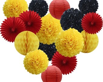 slippers faux Burgundy and yellow tissue paper fans