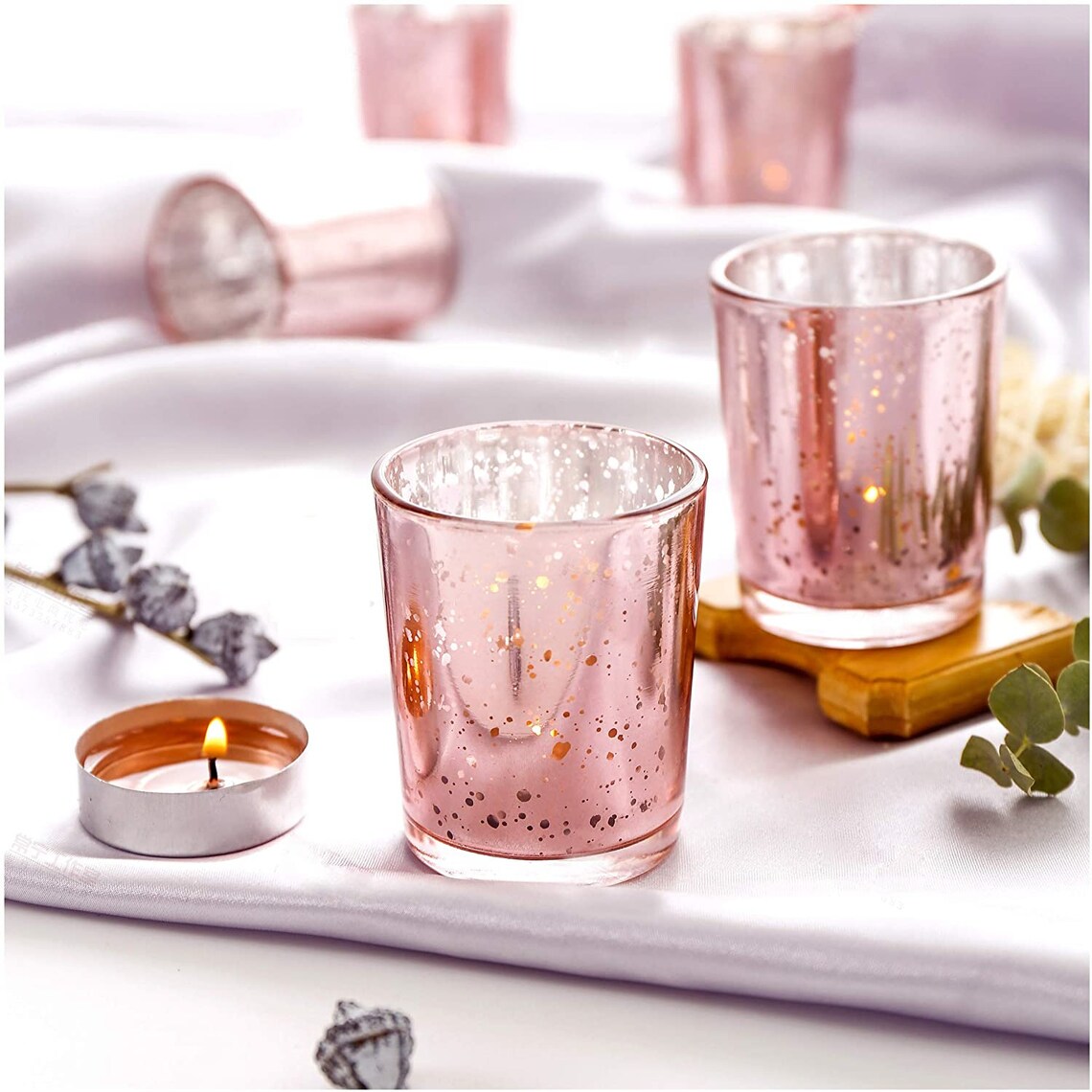 Rose Gold Votive Candle Holders Mercury Glass Tealight Candle Etsy