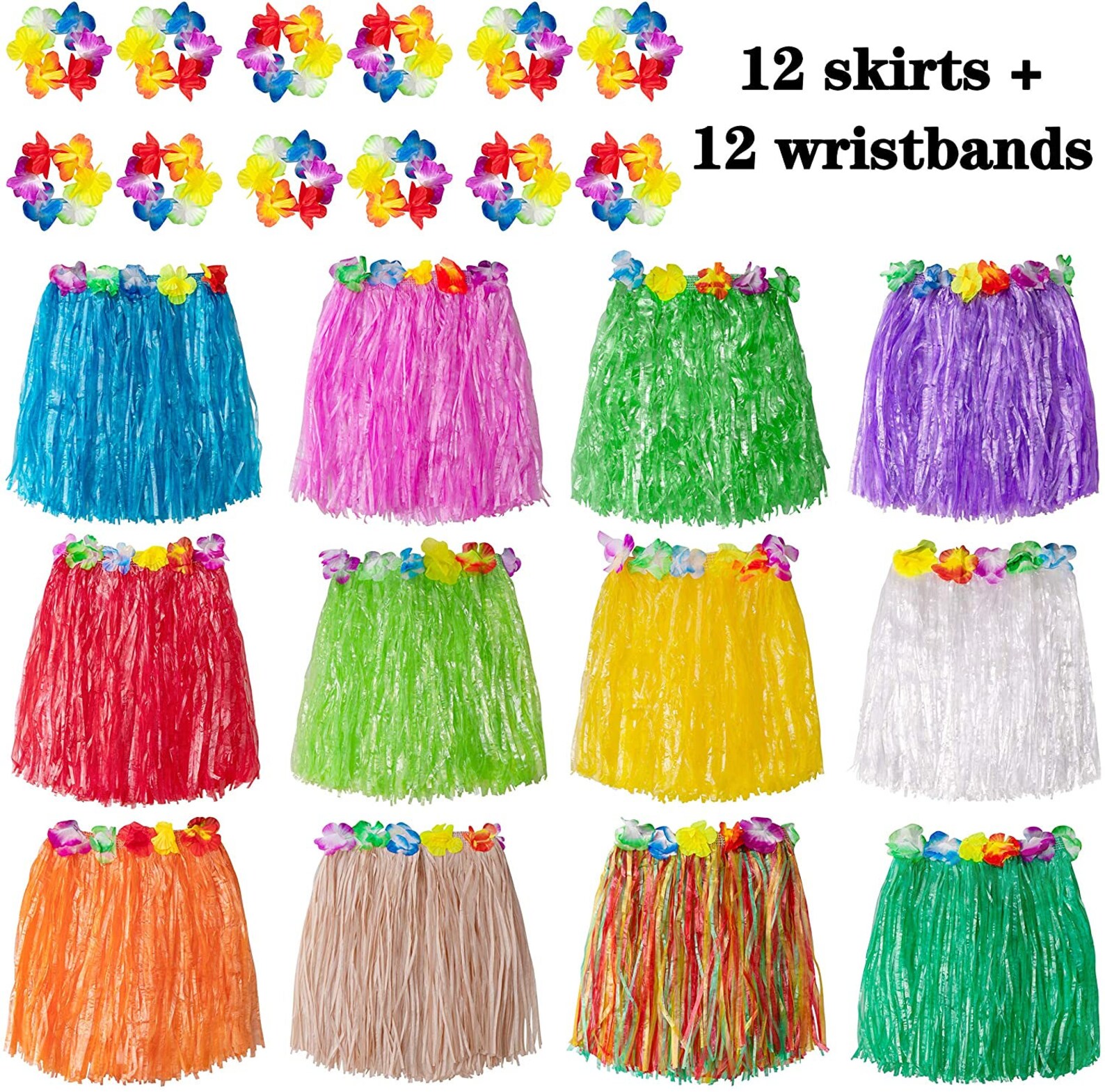 Colorful Luau Skirts and Wristbands Set of 12pc Grass Skirts Etsy