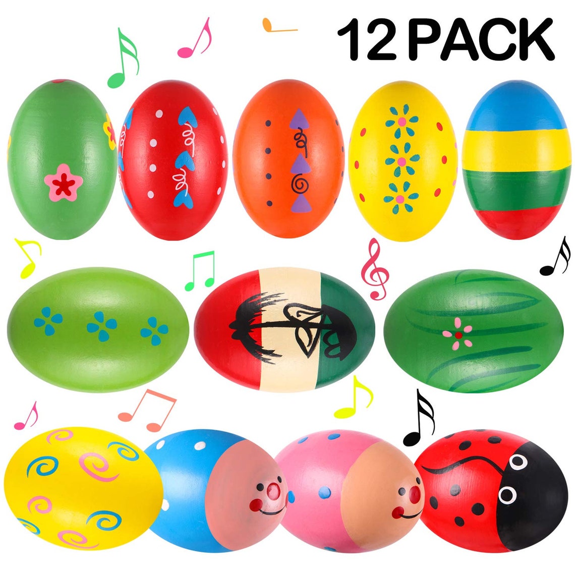 12Pcs Wooden Egg Shakers Maracas Percussion Musical Egg Kids Etsy