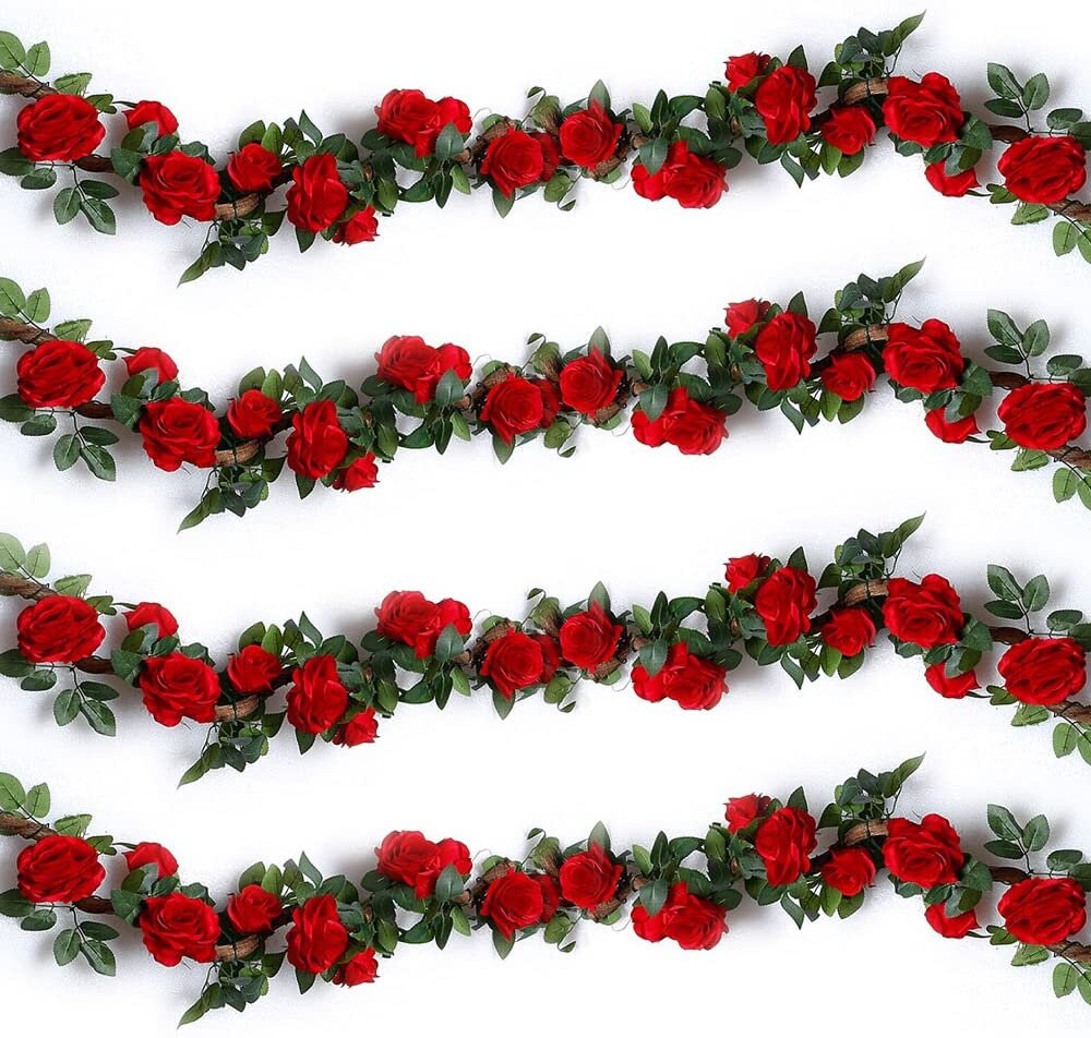 4PCS Red Rose Decor Artificial Garlands Rose Vines 28FT Silk Etsy