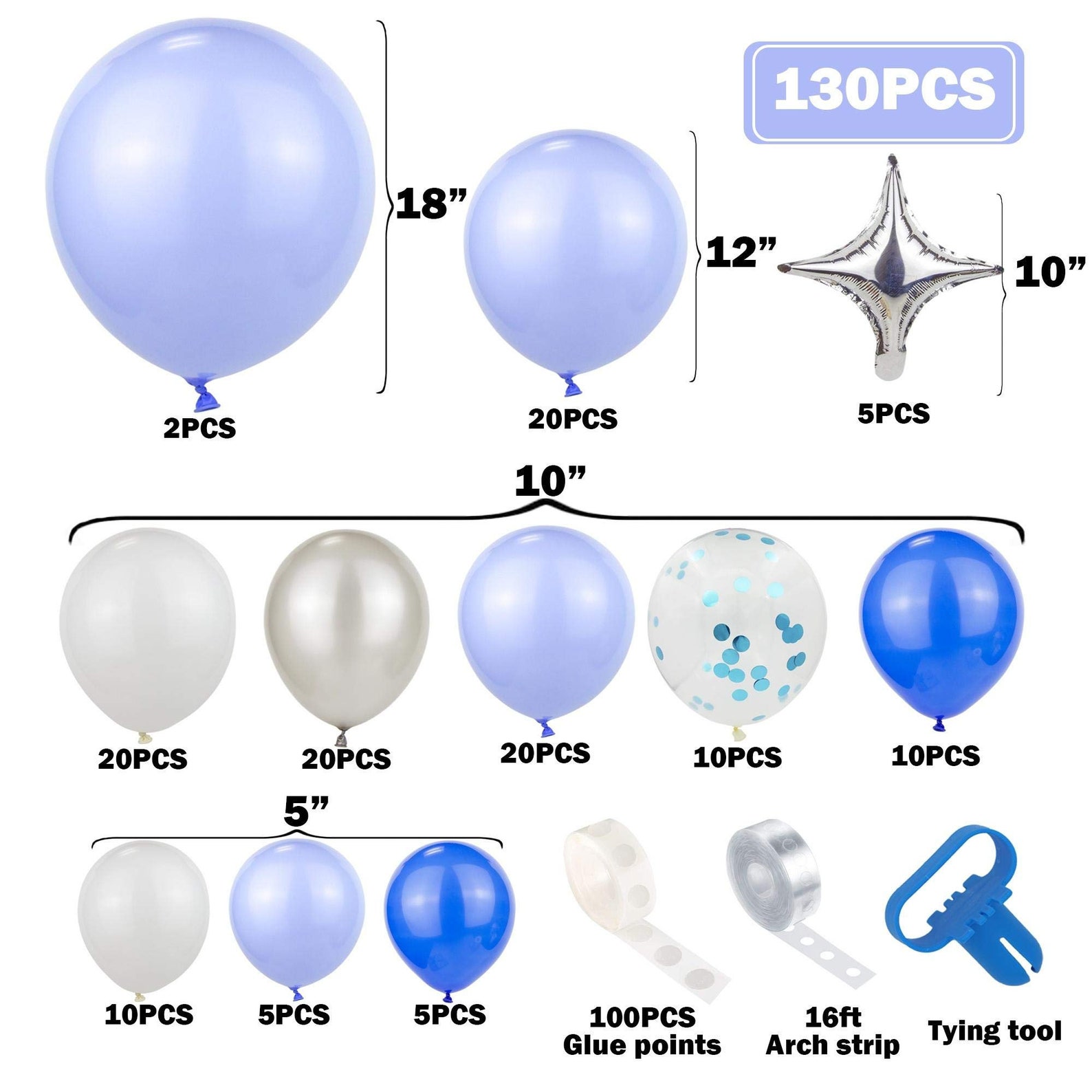 Blue Balloon Garland Kit 130pcs Blue Silver White Arch Kit | Etsy